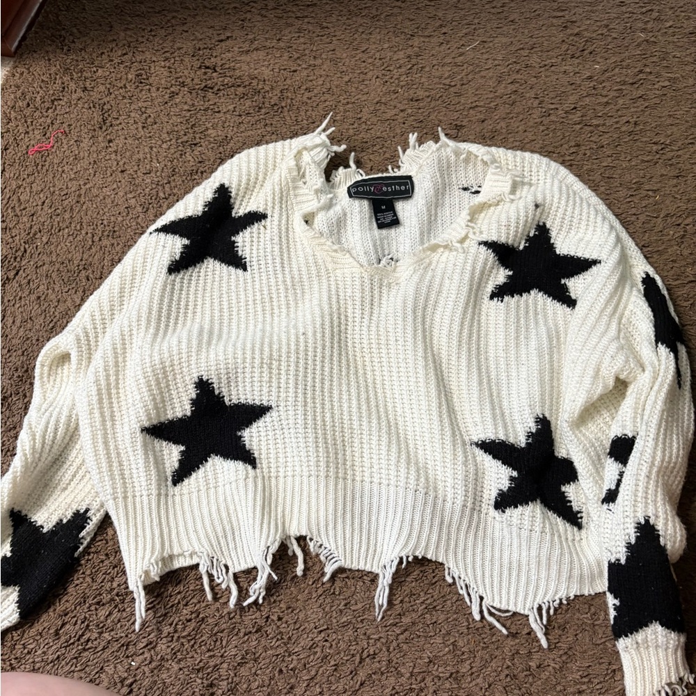 White Sweater with Black Stars